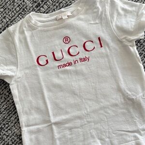 Gucci Kids White Tee with Red Logo Print